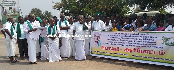 பெரம்பலூரில், தோட்டக் கலைத்துறை சாகுபடி திட்டத்தில் மின் இணைப்பு பெற்றவர்களுக்கும் வேளாண் உற்பத்திக்கான மின் மானியத்தை வழங்க வலிறுத்தி தமிழக விவசாய சங்கத்தினர் பேரணி ஆர்ப்பாட்டம்