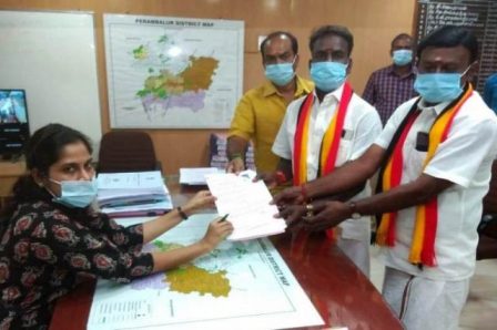 அமமுக – தேமுதிக கூட்டணி சார்பில், ராஜேந்திரன் பெரம்பலூர் தொகுதிக்கு வேட்பு மனு தாக்கல்!