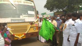 எளம்பலூர் சிப்காட் தொழிற் சாலைக்கு, புதிய வழித் தட பேருந்து; அமைச்சர் சிவசங்கர் பெரம்பலூரில் கொடி அசைத்து தொடங்கி வைத்தார்.