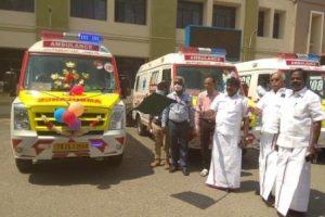 பெரம்பலூரில் மத்திய அரசின் ஐந்து 108 ஆம்புலன்களை எம்.எல்.ஏ பிரபாகரன் தொடங்கி வைத்தார்!