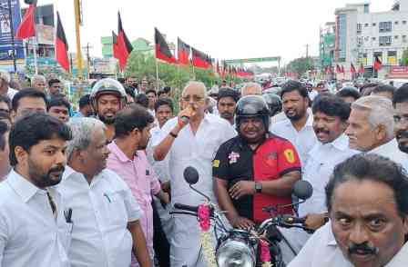பெரம்பலூர் மாவட்ட எல்லைக்கு வந்த திமுகவின் இரு சக்கரபிரச்சார விழிப்புணர்வு பேரணிக்கு, வரவேற்பு!